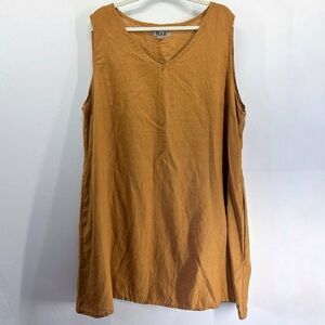 Flax Brown 100% Linen V-Neck Mini Tank Dress Lightweight Breathable Size 20